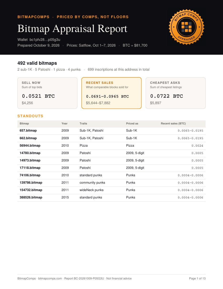 Page one of a sample BitmapComps appraisal report